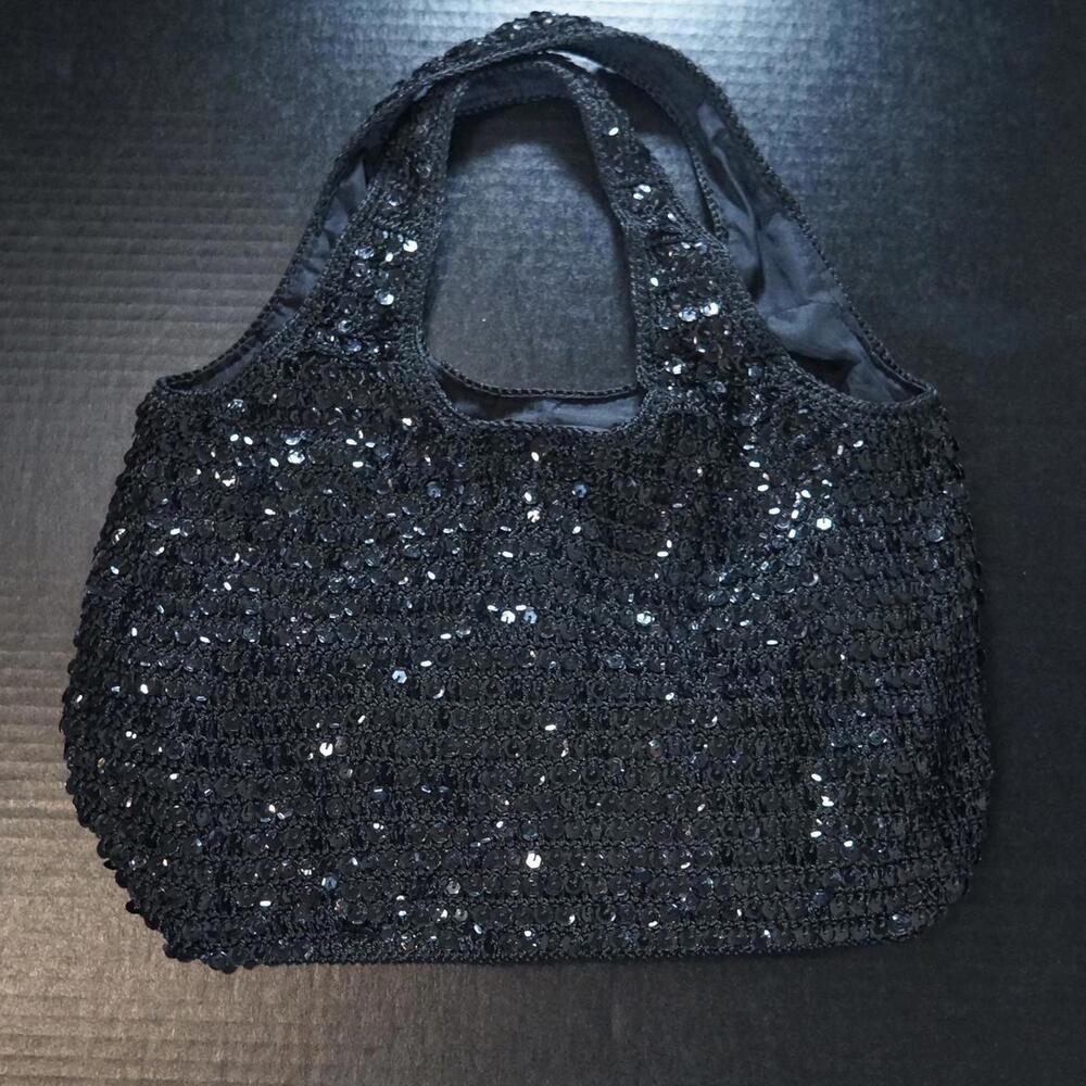 black sequin shoulder bag